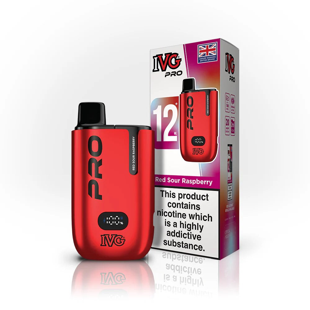 Red Sour Raspberry flavoured IVG Pro 12 Prefilled Vape Kit in Red Colour