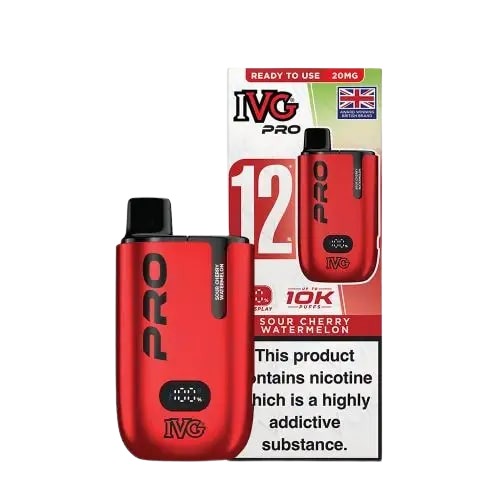 Sour Cherry Watermelon flavoured IVG Pro 12 Prefilled Vape Kit in Red Colour