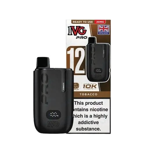 Tobacco flavoured IVG Pro 12 Prefilled Vape Kit in Black Colour