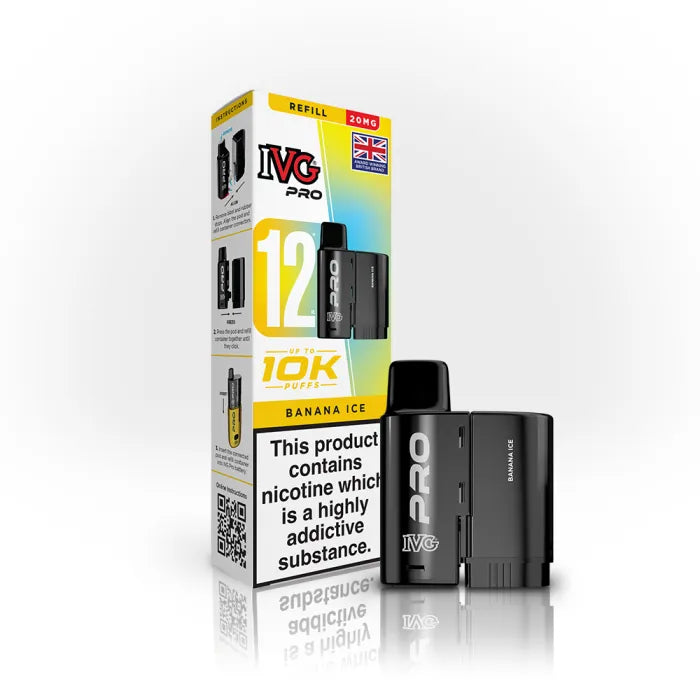 Banana Ice flavoured IVG PRO Refill Pods in Yellow Colour