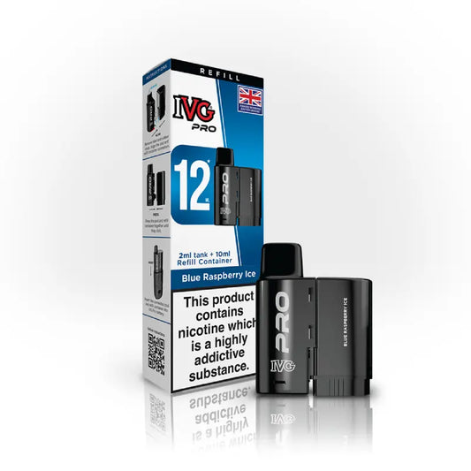 Blue Raspberry Ice flavoured IVG PRO Refill Pods in Blue Colour
