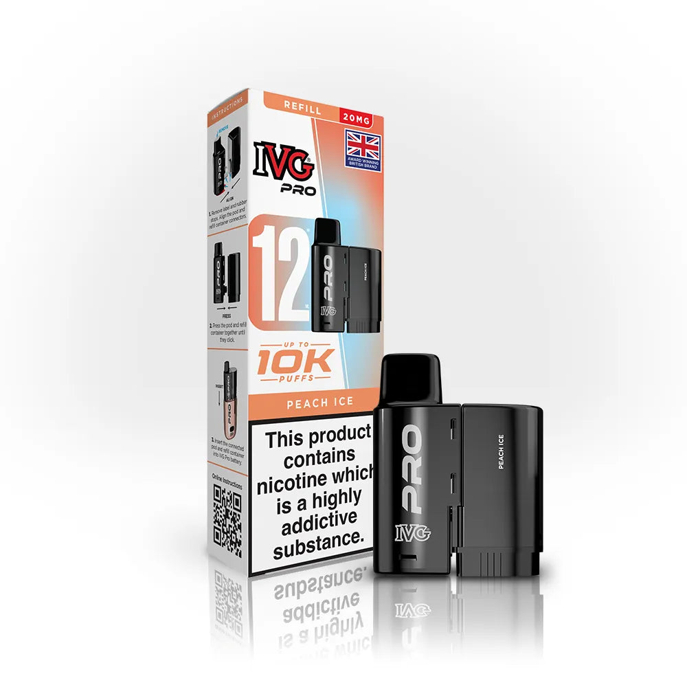 Peach Ice flavoured IVG PRO Refill Pods in Blue Orange Colour