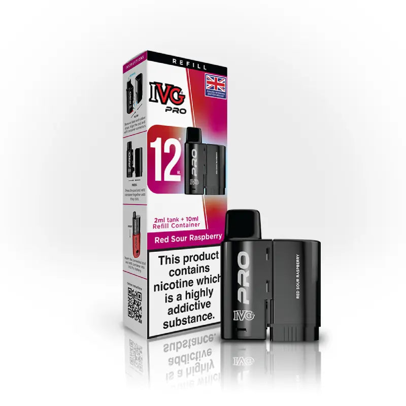 Red Sour Raspberry flavoured IVG PRO Refill Pods in Red Colour