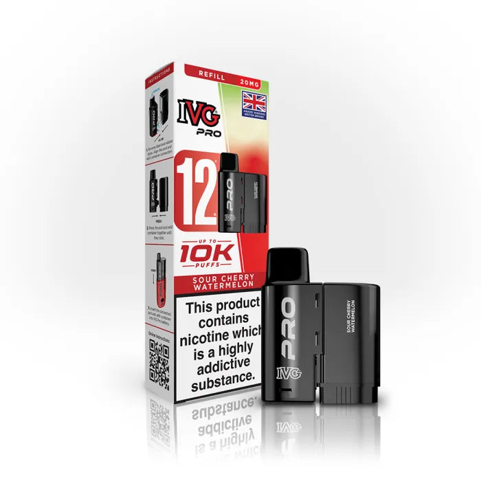 Sour Cherry Watermelon flavoured IVG PRO Refill Pods in Red Colour