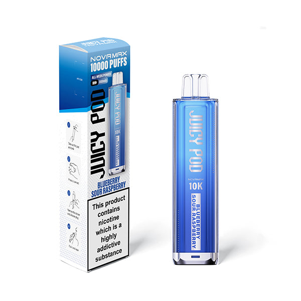 Blueberry Sour Raspberry flavoured Juicy Pod Novamax 10K Prefilled Pod Kit in Blue Colour