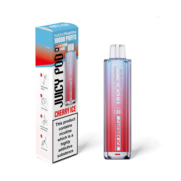 Cherry Ice flavoured Juicy Pod Novamax 10K Prefilled Pod Kit in Blue Red Colour