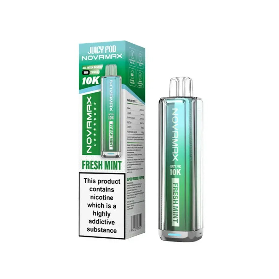 Fresh Mint flavoured Juicy Pod Novamax 10K Prefilled Pod Kit in Green Colour