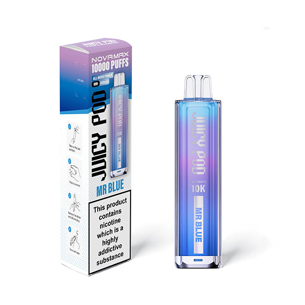 Mr Blue flavoured Juicy Pod Novamax 10K Prefilled Pod Kit in Blue Purple Colour