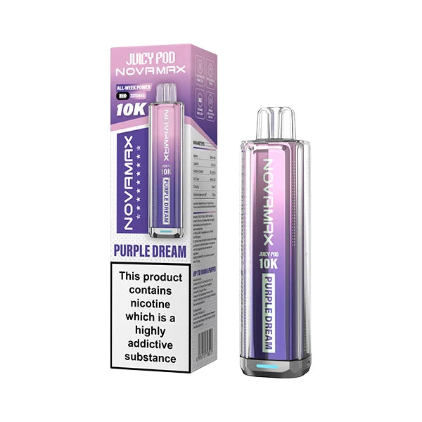 Purple Dream flavoured Juicy Pod Novamax 10K Prefilled Pod Kit in Pinkish Purple Colour