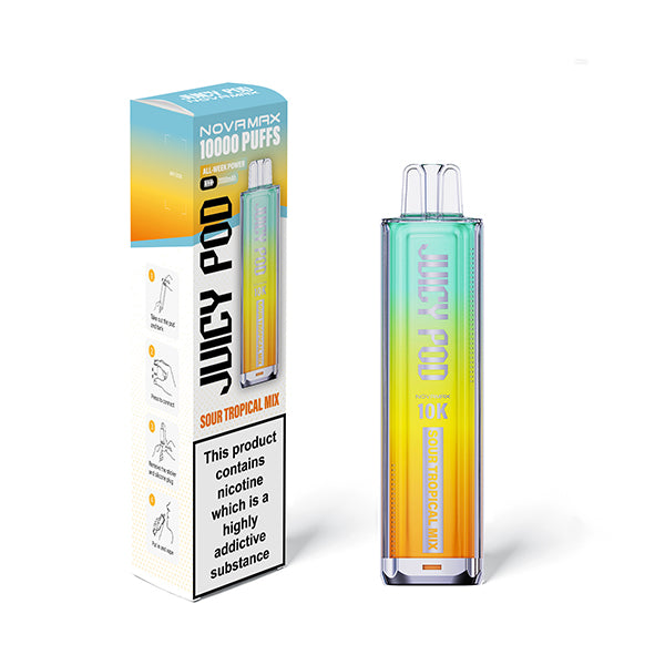 Sour Tropical Mix flavoured Juicy Pod Novamax 10K Prefilled Pod Kit in Blue Yellow Colour