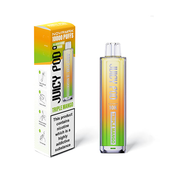 Triple Mango flavoured Juicy Pod Novamax 10K Prefilled Pod Kit in Yellow Orange Colour