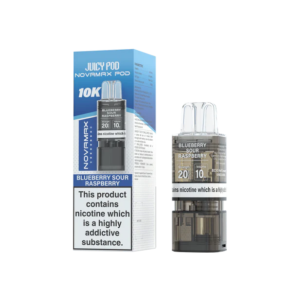 Blueberry Sour Raspberry flavoured Juicy Pod Novamax 10K Replacement Pod in Blue Colour