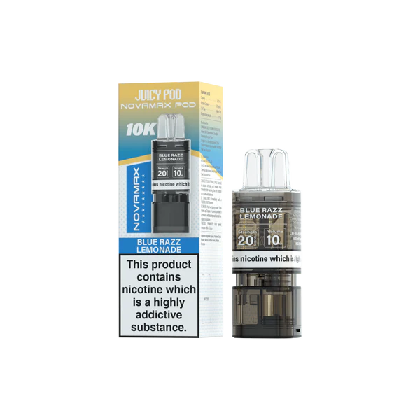 Bluer Razz Lemonade flavoured Juicy Pod Novamax 10K Replacement Pod in Orange Blue Colour