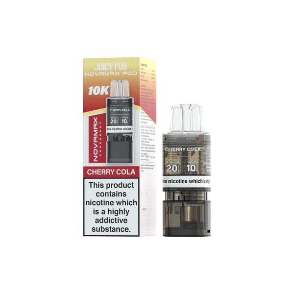 Cherry Cola flavoured Juicy Pod Novamax 10K Replacement Pod in Reddish Yellow Colour