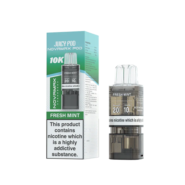 Fresh Mint flavoured Juicy Pod Novamax 10K Replacement Pod in Blue Green Colour