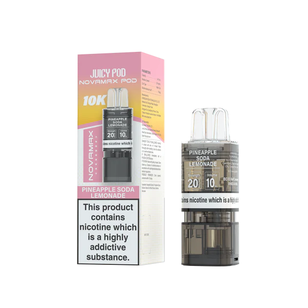 Pineapple Soda Lemonade flavoured Juicy Pod Novamax 10K Replacement Pod in Pinkish Yellow Colour