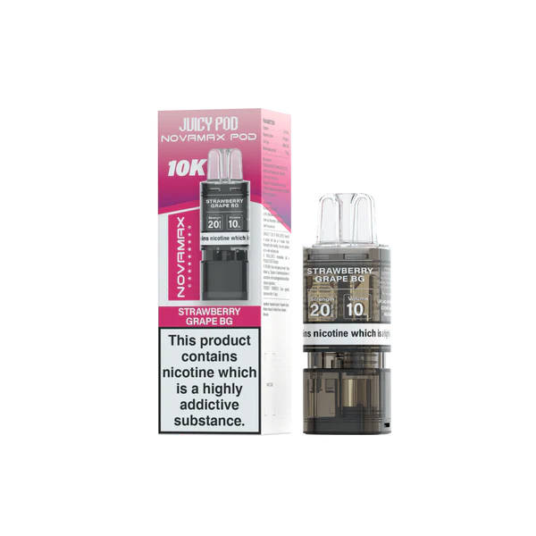 Strawberry Grape BG flavoured Juicy Pod Novamax 10K Replacement Pod in Pinkish Red Colour