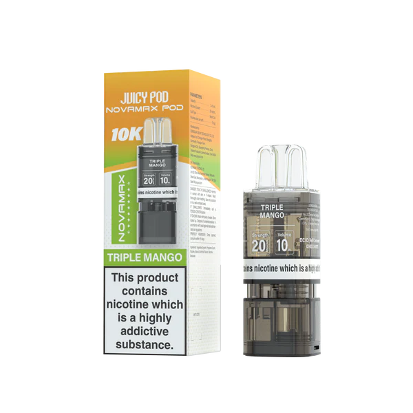 Triple Mango flavoured Juicy Pod Novamax 10K Replacement Pod in Yellow Colour