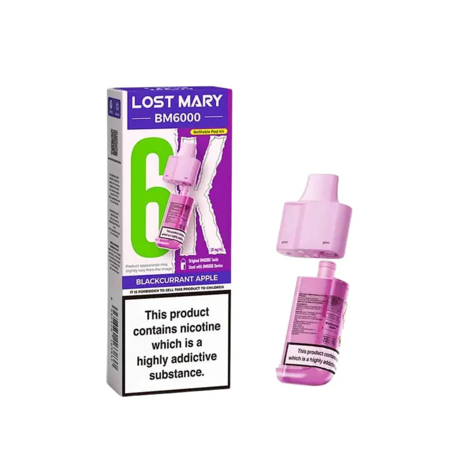 Blackcurrant Apple flavoured Lost Mary BM6000 Refillable Pod in Pink Colour