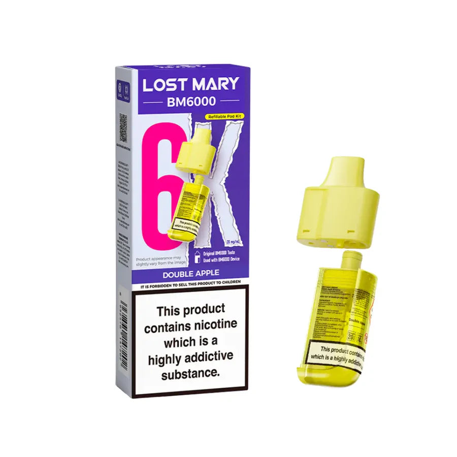 Double Apple flavoured Lost Mary BM6000 Refillable Pod in Yellow Colour