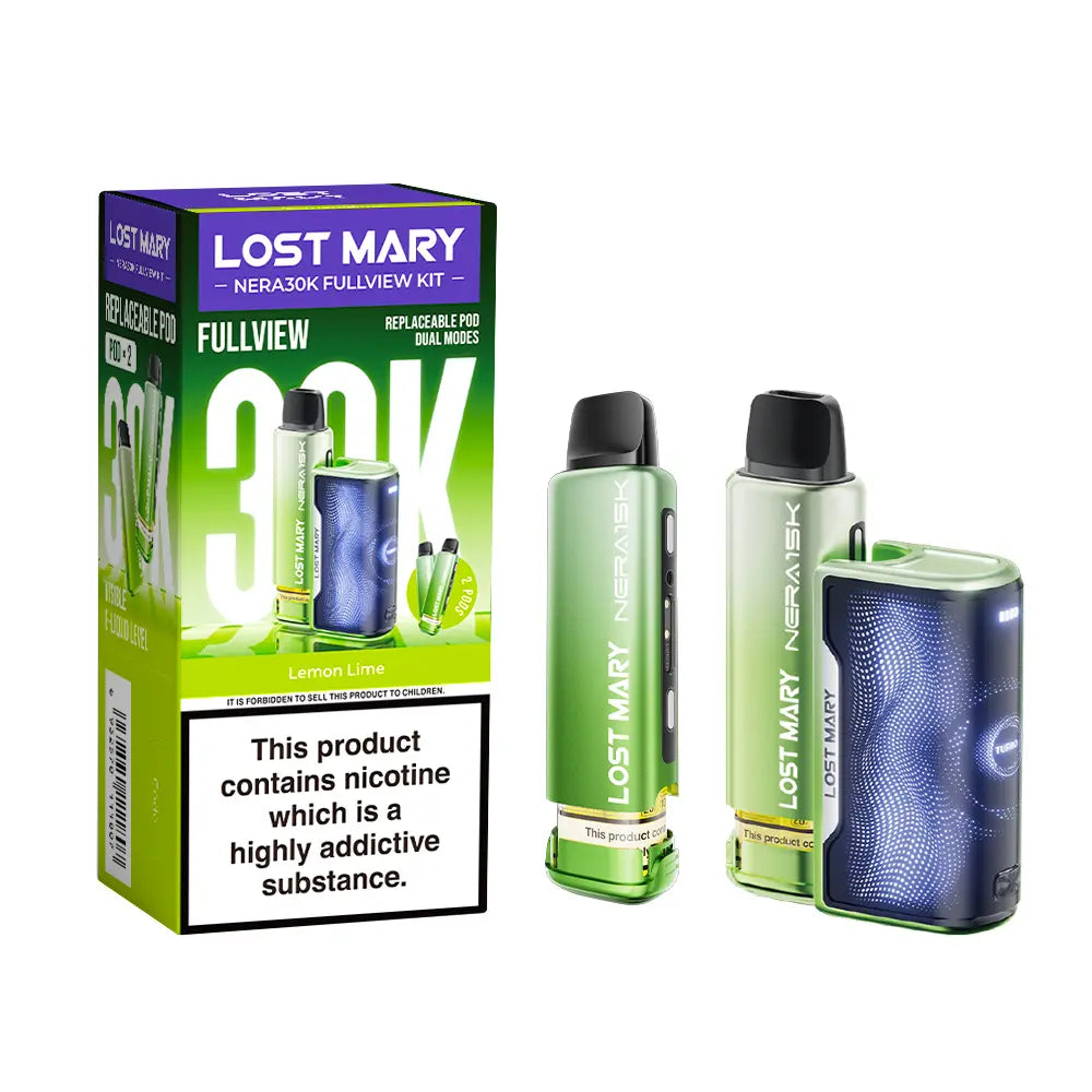 Lemon Lime flavoured Lost Mary Nera 30K Fullview Vape Kit
