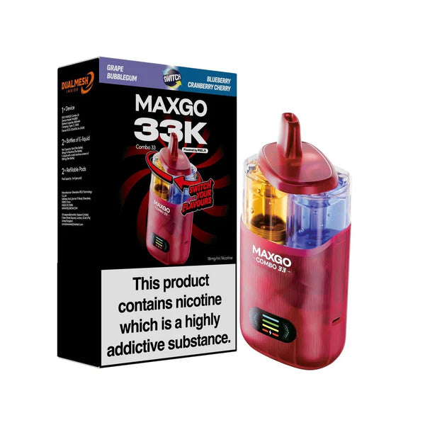 Blueberry Cranberry Cherry /Grape Bubble Gum flavoured Maxgo 33K Vape Kit in Red Colour