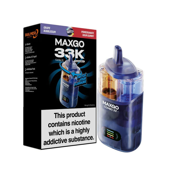 Grape Bubble Gum / Pomegranate Sour Gummy flavoured Maxgo 33K Vape Kit in Dark Purple Colour