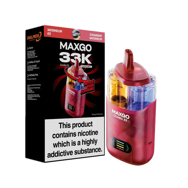 Watermelon Ice / Strawberry Watermelon flavoured Maxgo 33K Vape Kit in Red Colour