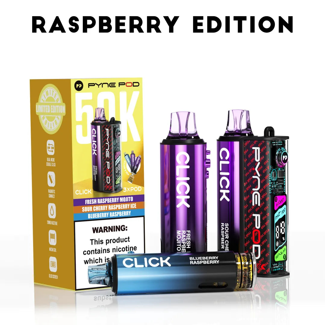 Raspberry Edition flavoured Pyne Pod Click 50K Vape Kit