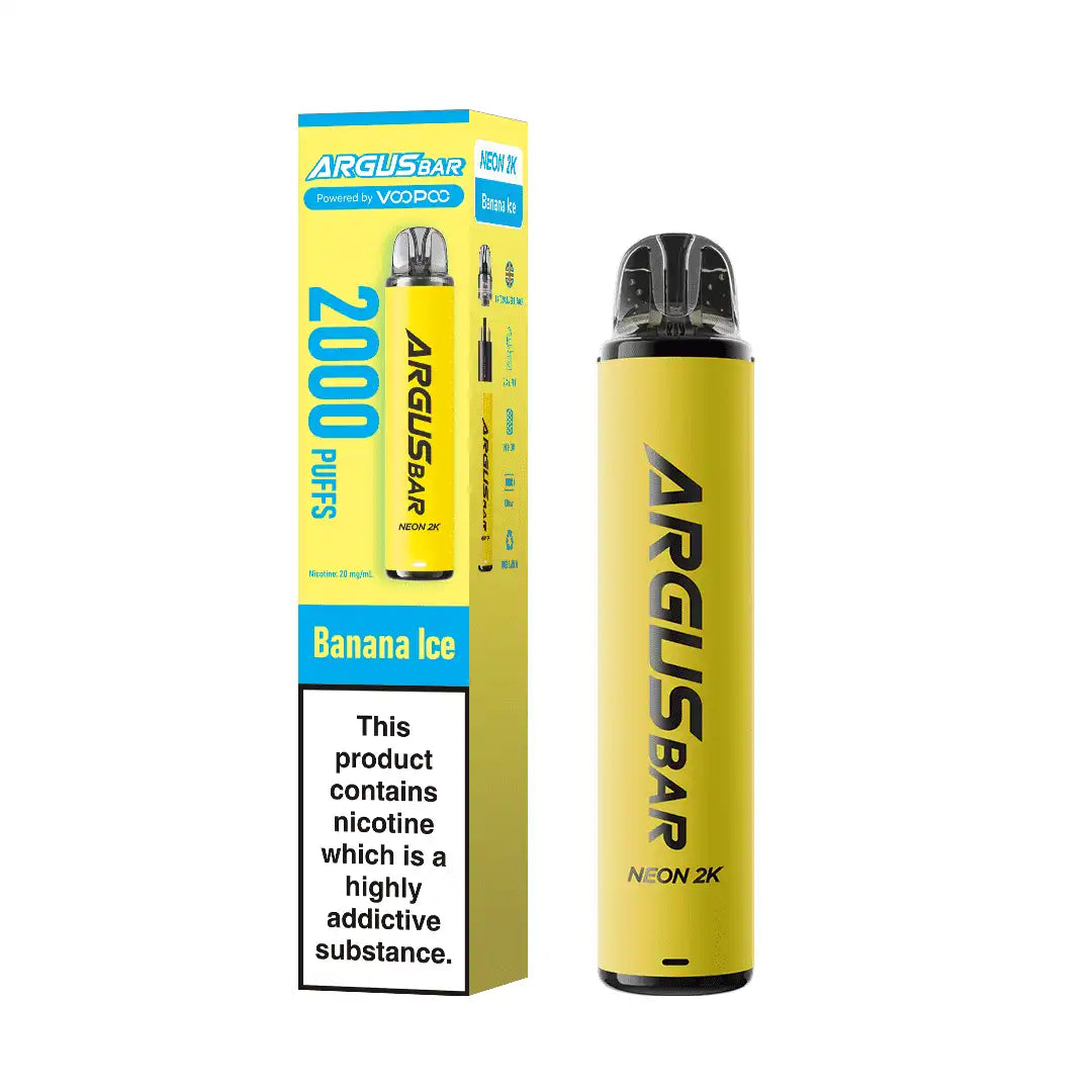 Banana Ice flavour VooPoo Argus Bar Neon 2K in Yellow colour