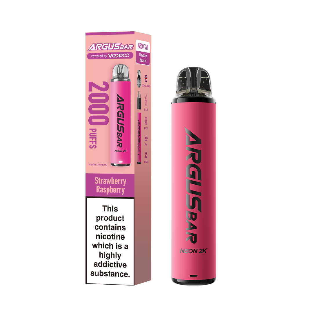 Strawberry Raspberry flavour VooPoo Argus Bar Neon 2K in Pink colour